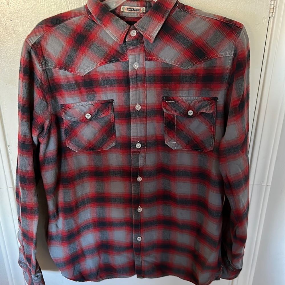 3RD & ARMY MENS RED FLANNEL PLAID LONG SLEEVE COTTON SHIRT SIZE M